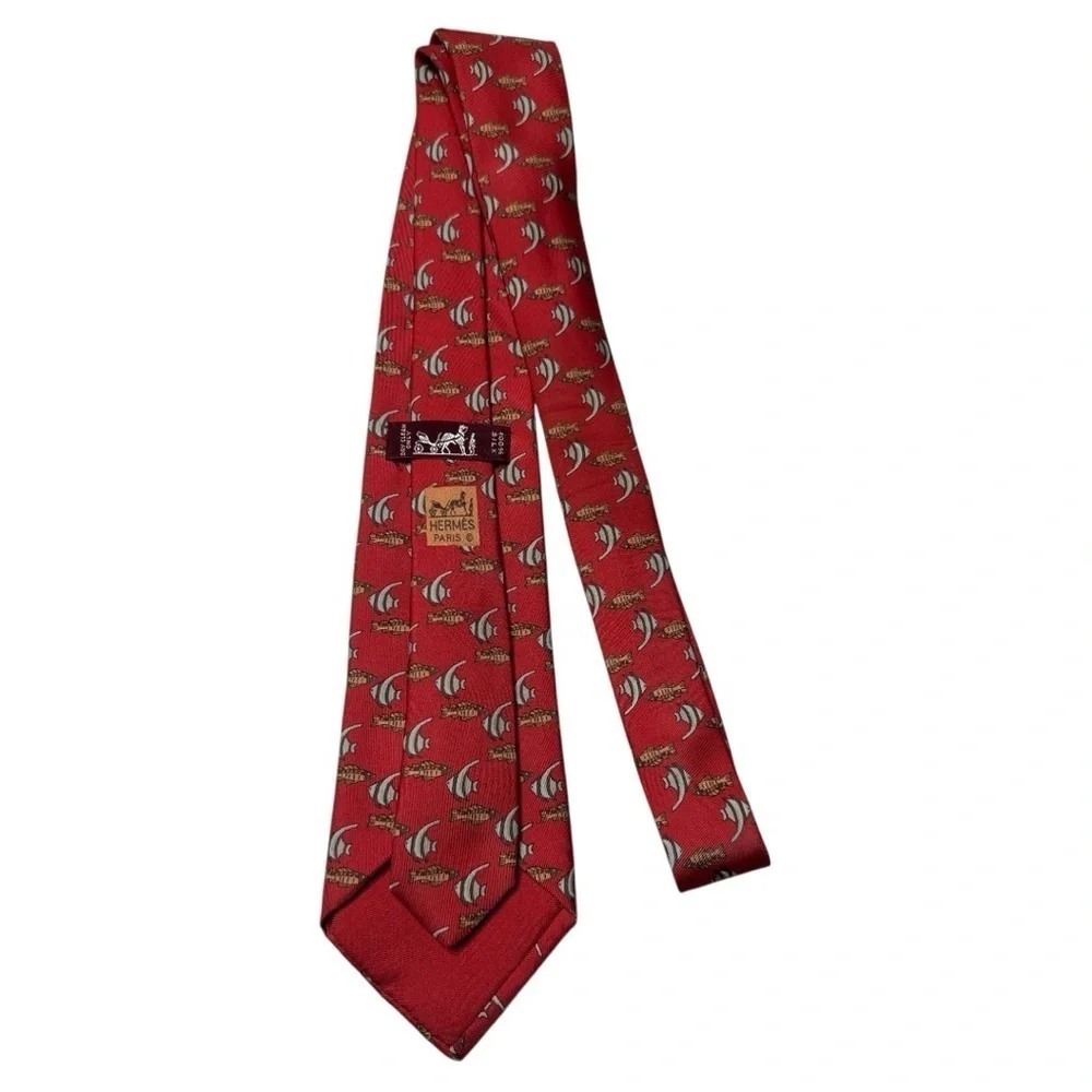 Hermès Red Tropical Fish Print Silk Tie 7336 EA